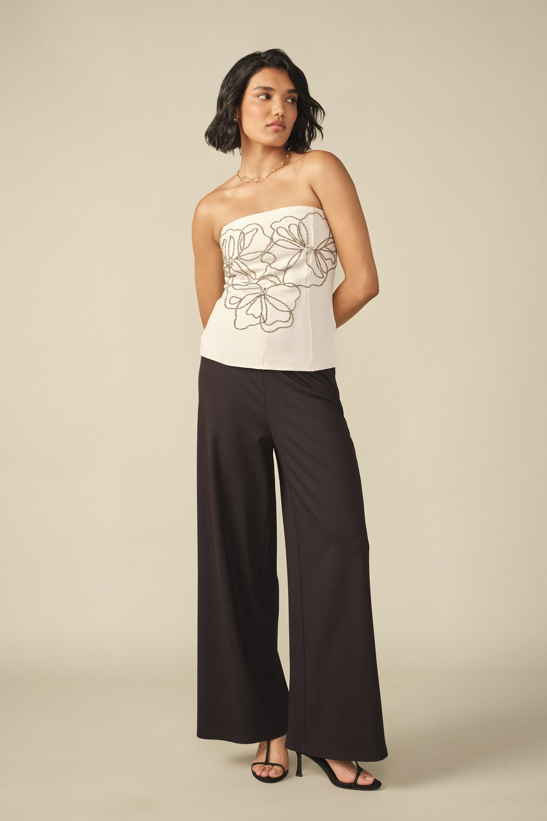 Crystal Embroidered Bandeau Top, White, image 2